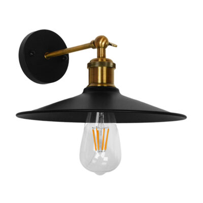 Vintage Industrial Απλίκα Μονόφωτο Μαύρο Μεταλλικό Καμπάνα Minimall 01039