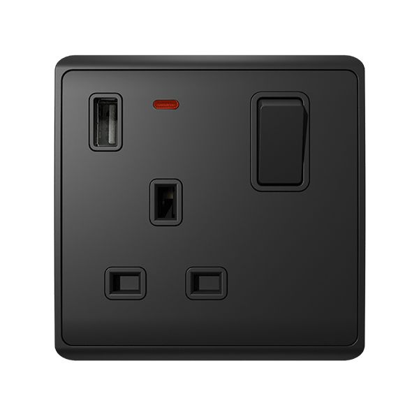 A LONDON SINGLE SOCKET 1P BUTTON SWITCH NEON+USB AN - Image 1
