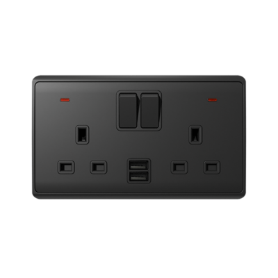 LONDON DOUBLE SOCKET 2P BUTTON SWITCH NEON+USB AN