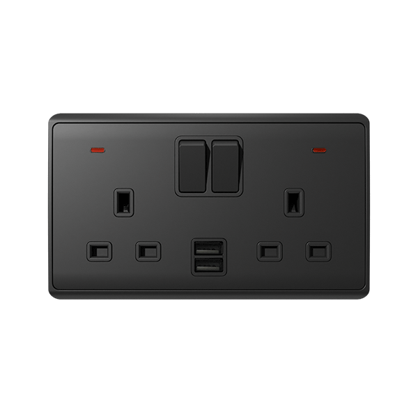 A LONDON DOUBLE SOCKET 2P BUTTON SWITCH NEON+USB AN - Image 1