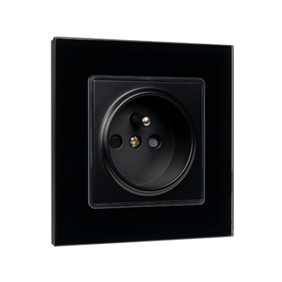 FRENCH TYPE SOCKET 16A GLASS FRAME BLACK+C. BOX