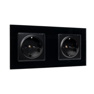 GERMAN DOUBLE SOCKET 16A GLASS FRAME BLACK+C. BOX