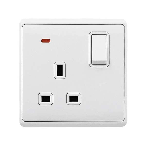 WH LONDON SINGLE SOCKET WITH 2P BUTTON SWITCH NEON WH - Image 1