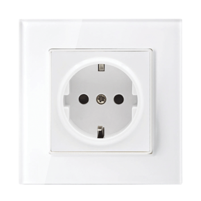 GERMAN TYPE SOCKET 16A GLASS FRAME WHITE+C. BOX
