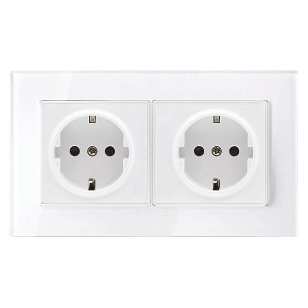 WH GERMAN DOUBLE SOCKET 16A GLASS FRAME WHITE+C. BOX - Image 1