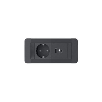 SLIM FRAME 1xSHUKO SOCKET+1xUSB A/C 20W, BLACK