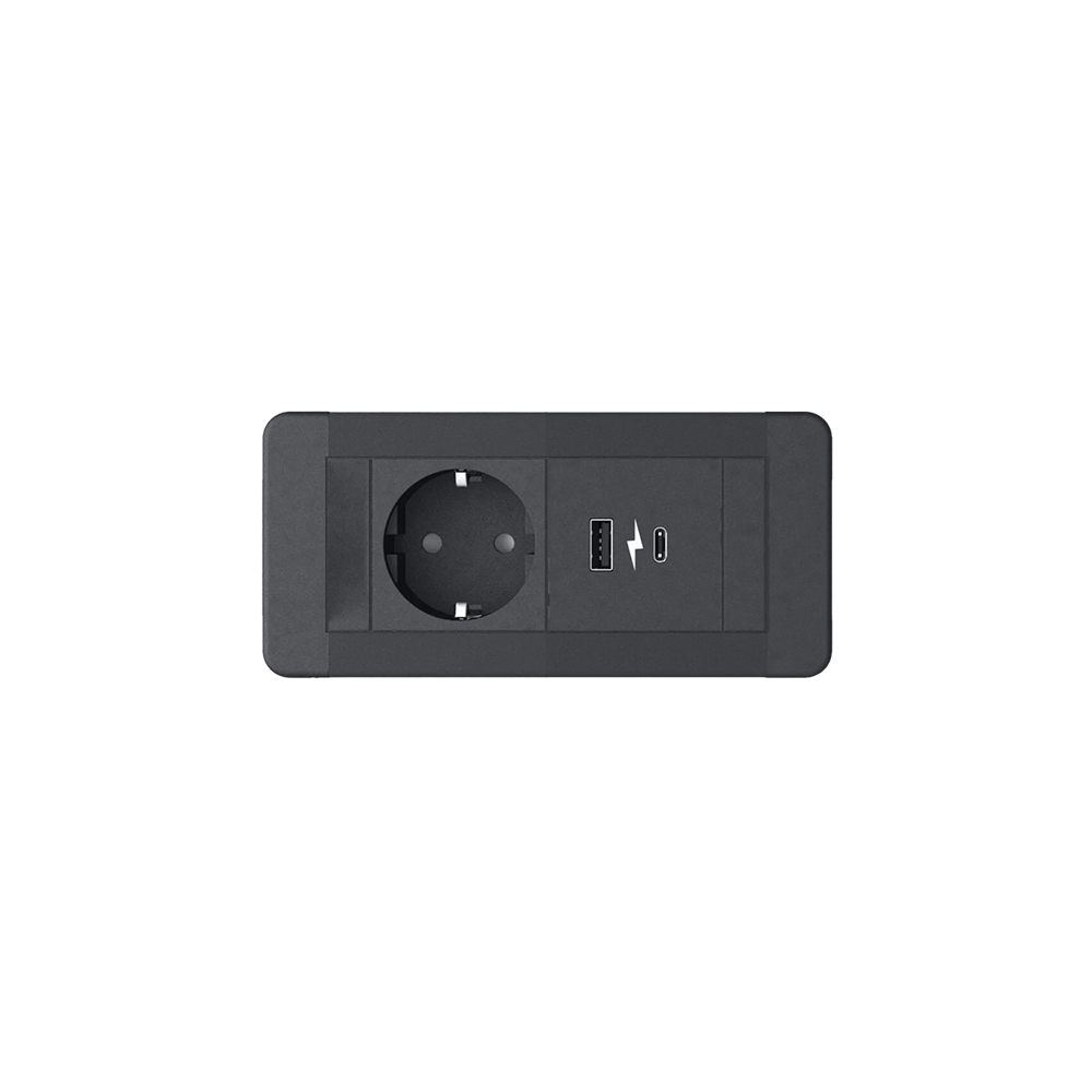 14524D SLIM FRAME 1xSHUKO SOCKET+1xUSB A/C 20W, BLACK - Image 1