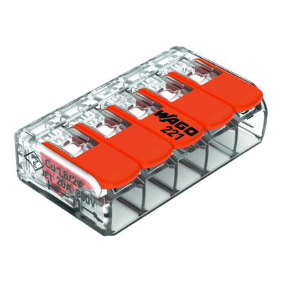WAGO 221 CONNECTOR, 5 CONDUCTORS 0,02-4 MM2