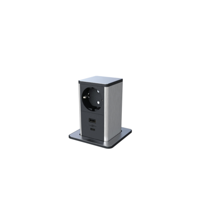 POP UP 1xSHUKO SOCKET+ 1xUSB A/C 20W, BLACK/INOX
