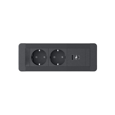 SLIM FRAME 2xSHUKO SOCKET+1xUSB A/C 20W, BLACK